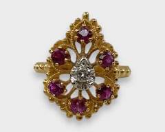 Fine 14K Yellow Gold Ruby & Diamond Ring Size 5.5