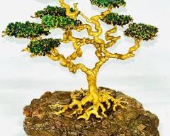 Vintage Signed Roemer Bonsai Gemstone Bronze Tree Sculpture