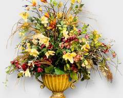 52 Large Faux Floral Arrangement Centerpiece In A Gold Tone Urn