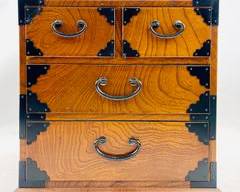 Vintage 9.5 Japanese Wooden Tansu 4 Drawers Chest