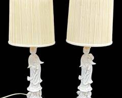 Vintage Pair of 1920 Chinese Porcelain Blanc De Chine Figural Table Lamps