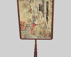 Antique Victorian Pole Screen With Needlework Panel Screen on Stand Adjustable with Finial