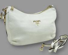 PRADA Style White Pebbled Leather Handbag