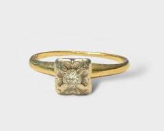 Fine 14k Yellow & White Gold Diamond Engagement Ring. Sz 8, sizable.