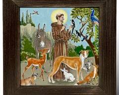 Vintage Signed S.Dunbar Nativity Framed Art pottery Tile