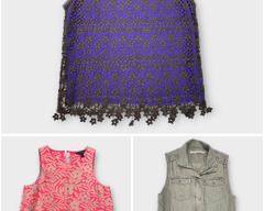 CO-OP Purple/Brown Cochet Sleeveless Top, Sz 42. J.CREW Neon Pink/Beige Sleeveless Top, Sz 0. MAX JEANS Olive Vest, Sz XS