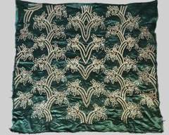 Stunning Antique European Silk and gilt Thread and Sequin Textile Wall Hanging Cotton Backing Flowers and Vines
