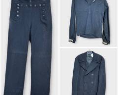 WW2 ERA U.S. NAVY Vintage Seamans Blue Wool Peacoat, Sailor Paints, and Jumper. Sz 38 R