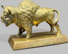 Vintage Brass Figural Buffalo Presented to Major Antonio Munera III 1976