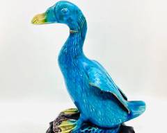 Vintage Chinese Turquoise Porcelain Figurine Duck