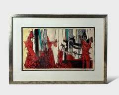 Jack Perlmutter Carousel 10/50 Pencil Signed Abstract Lithograph Framed Print Mid Century Modern MCM