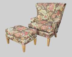 Havertys Silk Blend Tapestry Style Upholstered lounge Chair and Ottoman