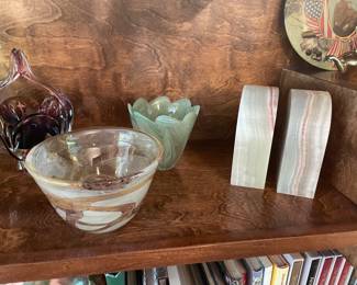Marble bookends and bowls