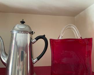 Pewter coffee pot and vase
