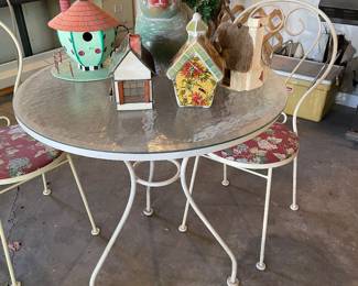 Metal cafe table with glass top and 2 side chairs