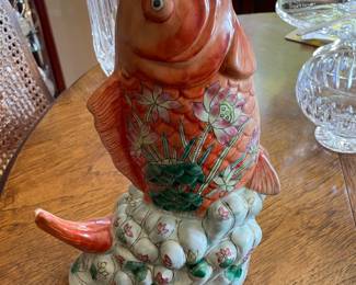 Single Chinese Porcelain Koi Fish form vase - excellent condition