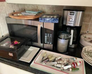 microwave, cuisinart coffee maker, Nora Fleming tray and toppers (in box)