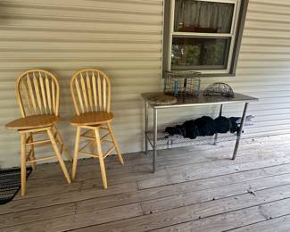 bar stools, aluminum prep table
