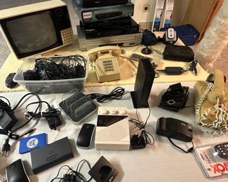 Vintage and newer electronics, VCR/DVD combo, Blu-Ray Players, vintage telephones