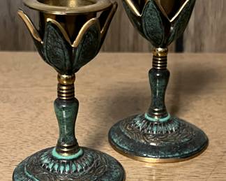 brass and enamel candle holders