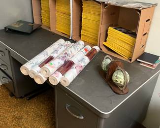 mid century metal desk - national geographic magazines
