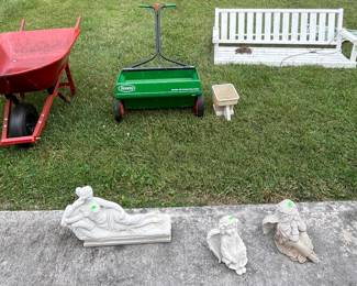 assorted concrete yard art