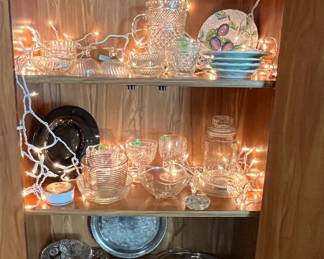 assorted clear glass and uranium glass