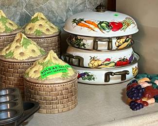 sunflower canisters and enamel cookware