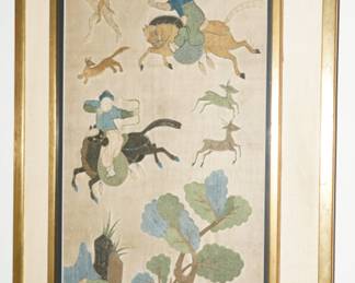 Antique embroidery of a hunting scene-this piece is pretty special actually!