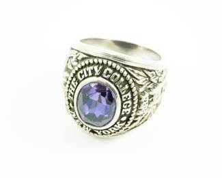 The City College of NY sterling & amethyst ring