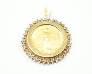 Bullion & diamond pendant-standing liberty 