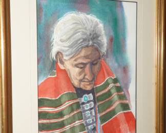 Native American women in watercolor-signed in pencil at the lower right corner
