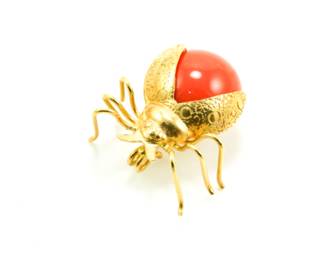 14k & carnelian bug in the shape of a pin