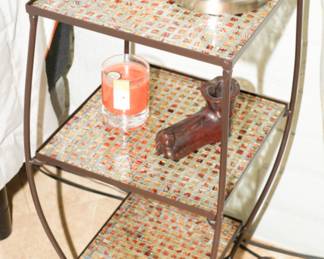 Mosaic & wrought iron three tier table