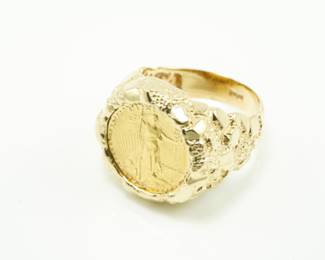 Standing liberty bullion coin and 14k gold ring