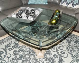 Glass top cast iron coffee table