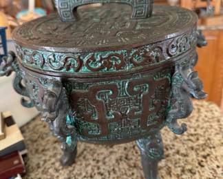 Antique James Mont Archaic Asian Metal Verdi Gris Ice Bucket