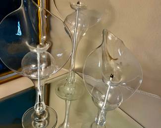 3 Hand Blown Crystal Calla Lily Oil Lamps