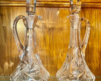 American Cut - Vintage Cut Crystal Pair of Cruets Oil & Vinegar Decanters “ Pinwheel Star “