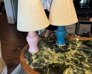 two small bed side lamps