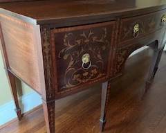 1800's English dining sideboard with wine drawer. According to seller was made in London. Beautiful inlaid walnut construction. It is without question a beautiful piece of furniture! 
