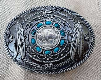 Buffalo nickel and turquoise bely buckle.