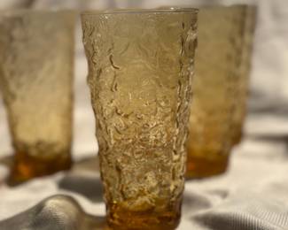 Vintage amber Anchor Hocking Lido Milano glasses.