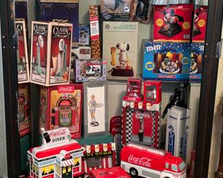 Coca-Cola collectibles, cookie jars, juke box, malt mixer, phone, cookie jars