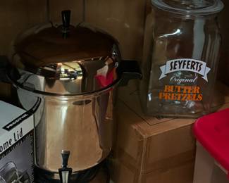Seyferts pretzel jar, coffee pot