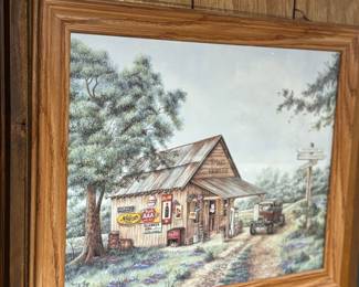 Art, Vintage gas station scene