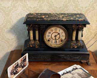 Late 1800's clock, stereo card viewer 
