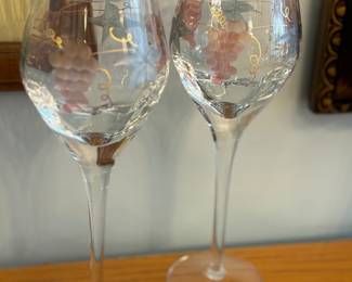 Beautiful pair of Romanian crystal wine glasses 