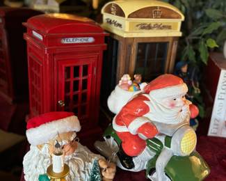 Christmas cookie jars, miniature phone booths