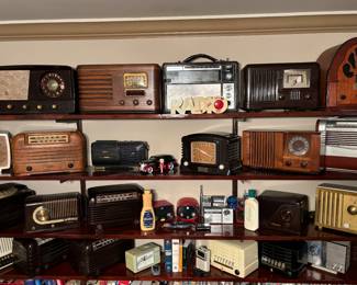 100's of antique radios (most restored and working), Novelty radios (woolite fabric softener, etc.), Silvertone, Zenith, Fada, Philco